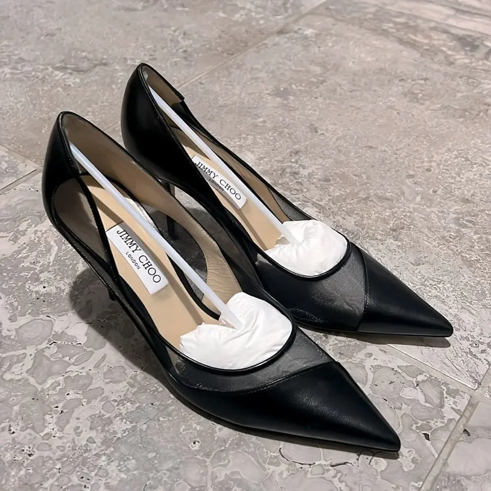 Jimmy Choo Love 85 Leather Mesh Pointed-Toe Pumps, New, Size 43 - Picture 6 of 16